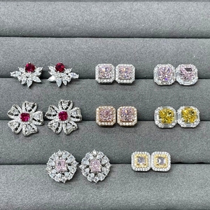 Aretes Flor de Zirconia Joyería Aros Estrella Plata 925 Resina Perla Colgante Pendientes de Plata de Primera Ley - Product Image 1