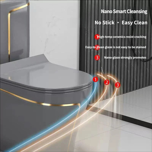 <span class=keywords><strong>WC</strong></span> Moderno in Ceramica Colorata con Sifone, Design Eco-Friendly a Doppio Scarico, Montaggio a Pavimento, Funzioni di Risparmio Idrico e Deodorante - Product Image 3