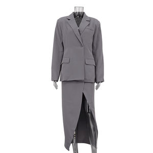 <span class=keywords><strong>Ensemble</strong></span> 2 pièces pour femme de bureau, <span class=keywords><strong>gris</strong></span>, <span class=keywords><strong>jupe</strong></span> portefeuille fendue sur le devant 2025, <span class=keywords><strong>ensemble</strong></span> <span class=keywords><strong>blazer</strong></span> d'automne pour femme - Product Image 4