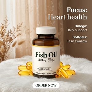 Suplementos de Aceite de Pescado Omega 3 - Mejora la Densidad Ósea 1200 <span class=keywords><strong>Mg</strong></span> 60 Cápsulas Blandas Recubiertas Sin Gluten - Product Image 1
