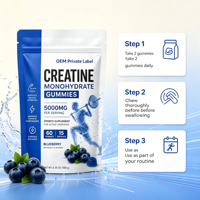 Gomitas de Creatina Monohidrato 5000mg, 60 Unidades, Veganas, Masticables, para Fortalecer los Músculos y Aportar Energía a Adultos, OEM, ODM, HALAL
