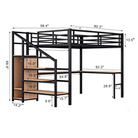 Lits superposés en acier robuste pour appartement avec bureau et étagère de rangement, lit haut pour dortoir - Vente en gros de meubles métalliques