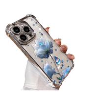 Coque de téléphone transparente en acrylique avec fleurs électro-plaquées de luxe pour iPhone 17/16/15/14/13/12/11 Pro, protection renforcée aux quatre coins