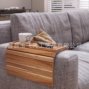 Acacia Wood Foldable Sofa Armrest Tray 38cm <b>Storage</b> Box For Living Room Beverage Snacks Phone <b>Remote</b> <b>Control</b> - Product Image 4