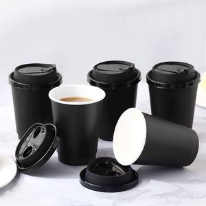 <b>Disposable</b> 90mm 10oz Double Wall Black Coffee Paper <b>Cup</b> for Hot Drinks Paper Coffee <b>Cup</b> Takeaway Spot Goods - Product Image 1