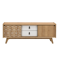 Meuble TV moderne en MDF mélaminé chêne sauvage de qualité supérieure, avec 2 tiroirs, pour salon et chambre, assemblage facile, impression sérigraphique