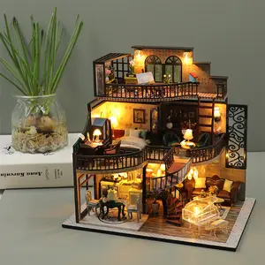 Mini 3D hölzernes Puppenausbau-Modell DIY Miniatur und Möbel Puppenausbau-Set