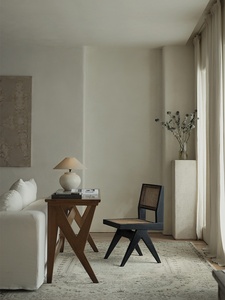 Solid Wood Rattan Armless Dining Chair Mortise Tenon <b>Backrest</b> Master Design Distressed Japanese Wabi-Sabi Style Home Furniture - Product Image 6