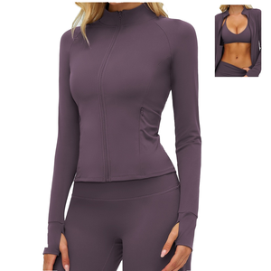 Cross-border vochtregulerende yogajack met lange mouwen, ritszakken, nauwsluitend, voor buitensporten, hardlopen, fitness, dameskleding - Product Image 1