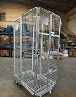 Conteneur à roulettes logistique pliable à 4 faces, robuste, en treillis métallique, chariot de manutention