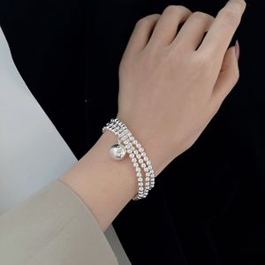 Bracelet élastique en argent sterling S925 à plusieurs rangs de perles rondes pour femme, bijoux à porter au quotidien - Product Image 5