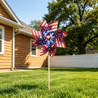 Bendera Amerika Serikat Pinwheel Bintang Patriotik Garis-Garis Reflektif 8 Bilah Tongkat Kayu Dekorasi Taman Hari Kemerdekaan 24cm