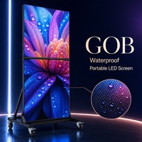 Layar LED Poster Lipat HDR10 P1.53 GOB Tahan Air, Video Wall LED Mobile dengan 4 Roda untuk Panggung Gereja, Toko Retail