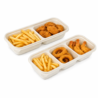 Barquettes alimentaires jetables biodégradables à 2 compartiments en amidon de maïs avec couvercle en amidon de maïs