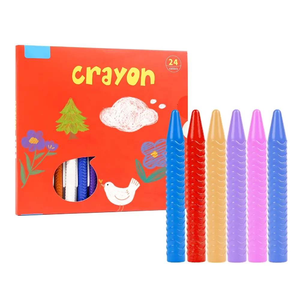 Juego de cera de 24 colores con logotipo personalizado, cera de parafina multicolor en caja colorida, crayones para niños