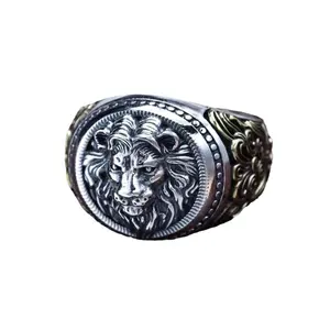 Мода в стиле рок ювелирные изделия 925 стерлингового серебра Винтажный стиль Львы голова кольцо