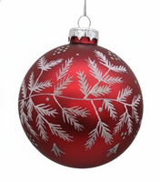 Ornement de Noël vintage en verre givré rouge, boule suspendue avec motif de branche de pin à paillettes blanches pour couronne, cheminée, décoration de ferme