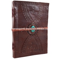 Carnet de voyage en cuir fait main NEW ERA avec pierre turquoise marron, reliure cousue, fermeture métallique, format A4/A5/A6, cadeau