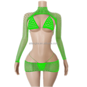 Vadulyer Vente en gros Design original Body en résille 3 pièces Tenue de danse sexy <span class=keywords><strong>Costume</strong></span> de rave Tenue de performance Strass - Product Image 6