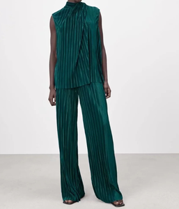 Fashion Custom Damen bekleidung 2-teiliges Set Damen weste Ärmelloses langes Hosen-Outfit Falten Freizeit kleidung Plissee Damen-Sets - Product Image 2