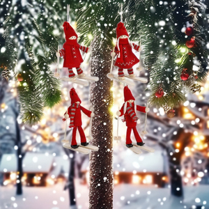 Adornos Navideños Hechos a Mano, Muñecos Pequeños Rojos de Algodón Tejido, Decoraciones Colgantes Estilo Festivo, Juego de 4 Piezas - Product Image 5