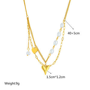 OEM <span class=keywords><strong>Collier</strong></span> En Forme De Coeur <span class=keywords><strong>Double</strong></span> Couche Portant <span class=keywords><strong>Collier</strong></span> Personnel En Acier Inoxydable Perle Coeur - Product Image 4