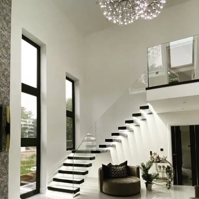 Diseño contemporáneo de escalera de hierro forjado para mármol exterior diseño de barandilla de escaleras de metal en pasamanos de escalera de acero