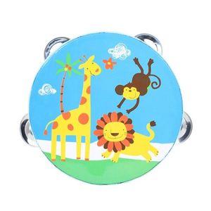 Montessori Tambourin in legno 4 pollici campana palmare tamburello stampato musicale per <span class=keywords><strong>matrimonio</strong></span> giocattoli per bambini ragazzi ragazze