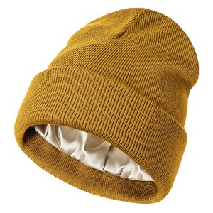 Silk Lined Knitted Hat Wool Acrylic Material Winter Autumn Women's Hair Protection Warmth Cold Protection - Product Image 4