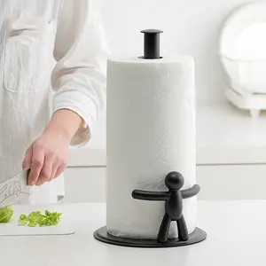 Creative Kitchen Napkin Unique Dispenser Black Paper Towel Holder Cute Buddy Standing Tissue Holder Rack For Kitchen Countertop