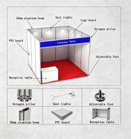 Stand d'exposition modulaire en aluminium standard 3*3, reconfigurable et léger, pour les entreprises de location de stands de salons professionnels, Asie du Sud-Est