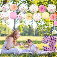 Décorations de fête aux fleurs sauvages, ensemble de lanternes en papier |   Lanternes en papier, pompons, décorations pour fête du thé en jardin, fête prénatale, anniversaire féerique