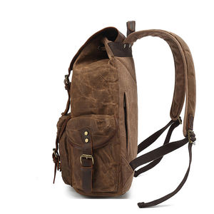 Mochila de lona de cera Retro Unisex con cuero de <span class=keywords><strong>Caballo</strong></span> Loco doble hombro portátil computadora <span class=keywords><strong>y</strong></span> cubierta de <span class=keywords><strong>libro</strong></span> para viajes - Product Image 3