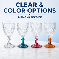 Gobelet à vin moderne en plastique PET effet diamant 325 ml, transparent avec pied coloré, en vrac, coffret cadeau pour événements