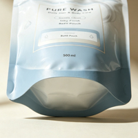 Pochette souple brillante personnalisée avec bec verseur 500 ml, emballage de recharge liquide, sachet stand-up avec couvercle pour produits capillaires, soins corporels et nettoyants