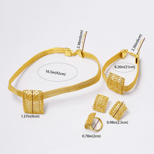 24K金メッキサウジジュエリーセット花柄ネックレスイヤリングリングブレスレット結婚式ブライダルパーティー用ギフト4個セット - Product Image 2