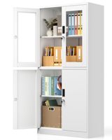 Armoire de rangement en métal avec portes en verre, armoire de bureau verrouillable, casier en acier haut avec étagères réglables pour la maison, le bureau ou l'école