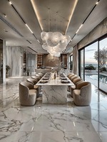 Table à manger de style italien haut de gamme, ensemble de table à manger moderne, table à manger en marbre trempé, design de mobilier complet pour villa