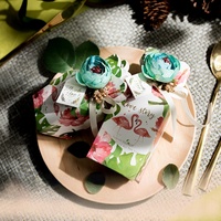 Boîte à dragées de mariage rectangulaire en papier artisanal écologique de luxe avec ruban floral, emballage cadeau réutilisable, nœud, chocolat