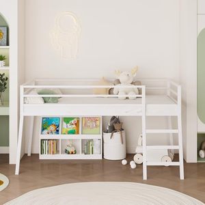 <span class=keywords><strong>Lit</strong></span> mezzanine double, <span class=keywords><strong>lit</strong></span> mezzanine bas en métal pour <span class=keywords><strong>junior</strong></span> avec escalier et barrière de sécurité, silencieux et gain de place, <span class=keywords><strong>blanc</strong></span> - Product Image 6