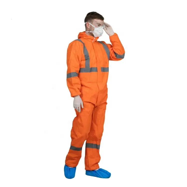 Mono desechable no tejido SF PPE, ropa de seguridad, traje con cinta reflectante, uniforme de trabajo microporoso