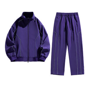 Ensembles pour hommes, vêtements de sport à rayures réfléchissantes, veste à col montant zippée à séchage rapide, pantalon <span class=keywords><strong>large</strong></span>, ensemble de survêtement décontracté - Product Image 2