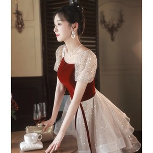 Vestido <span class=keywords><strong>de</strong></span> Novia Rojo Vino, Corto, Ligero, <span class=keywords><strong>de</strong></span> Lujo, Nuevo, para Boda, Compromiso, Informal - Product Image 2