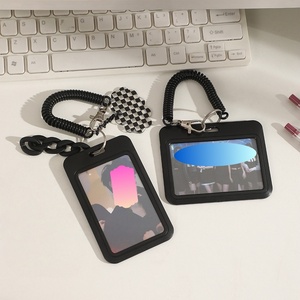 Porte-clés porte-cartes photo <span class=keywords><strong>Kpop</strong></span> noir 10CM lanière rétractable étudiant personnel Id Pvc Photo hologramme carte manchon protecteur clair - Product Image 5