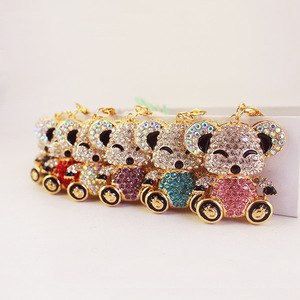 Cute rhinestone colored sitting bear animal keychain pendant