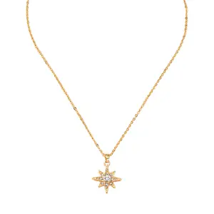 NA002 2022 Fashion Trendy Jewelry Simple Hypoallergenic Crystal Starburst Gold Plated Star Pendant Necklace Jewelry