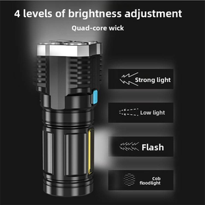 4 <b>LED</b> Super Bright <b>Flashlight</b> with COB Side Light, USB Rechargeable, 4 Lighting Modes, Torch for Camping, Hiking, Emergency - Product Image 4
