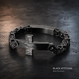 Bracelet croix antique noir de haute qualité en acier inoxydable 316L hypoallergénique avec fermoir magnétique, chaîne byzantine pour homme - Product Image 4