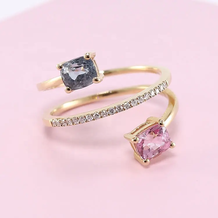 Anéis de ouro com pedra preciosa, joias personalizadas de 9k 14k 18k para casamento, natureza, diamante real de cor sólida para mulheres