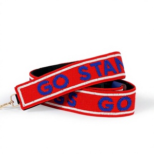 Sangle en toile rouge avec broderie GO STAN bleue, design tendance et à la mode pour sacs - Product Image 1